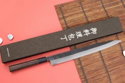 Couteau yanagiba 33cm japonais artisanal Hatsukokoro Shirasagi manche en wengé