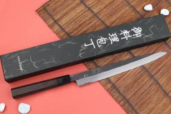 Couteau yanagiba 27cm japonais artisanal Hatsukokoro Shirasagi manche en wengé