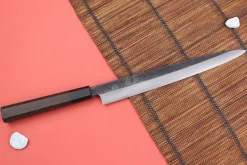 Couteau yanagiba 27cm japonais artisanal Hatsukokoro Shirasagi manche en wengé