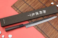 Couteau yanagiba 30cm japonais artisanal Hatsukokoro Shirasagi manche en wengé