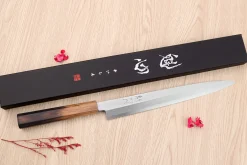 Couteau yanagiba 27cm japonais artisanal Nakamura Kaishin Saku WS2 en chêne