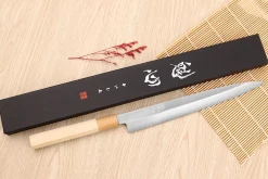 Couteau yanagiba 27cm japonais artisanal Nakamura Kaishin Saku WS2 en magnolia