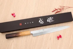 Couteau yanagiba 24cm japonais artisanal Nakamura Kaishin Saku WS2 en chêne