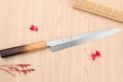 Couteau yanagiba 24cm japonais artisanal Nakamura Kaishin Saku WS2 en chêne