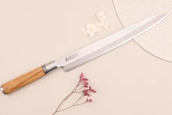Couteau yanagiba 30cm Wusaki Olive 7Cr manche en olivier + saya
