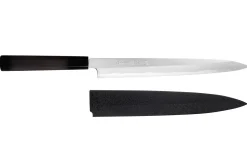 Couteau yanagiba japonais artisanal 27cm Sakai Takayuki Byakko manche en ébène + étui