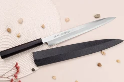 Couteau yanagiba japonais artisanal 27cm Sakai Takayuki Byakko manche en ébène + étui