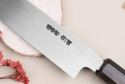 Couteau yanagiba japonais artisanal 30cm Sakai Takayuki Byakko manche en ébène + étui
