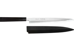 Couteau yanagiba japonais artisanal 24cm Sakai Takayuki Byakko manche en ébène + étui