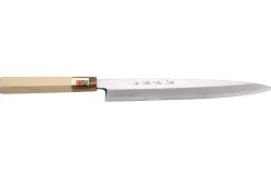 Couteau yanagiba japonais artisanal Kasahara Shigehiro forgé par Yoshikazu Ikeda 24cm