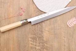 Couteau yanagiba japonais artisanal Kasahara Shigehiro forgé par Yoshikazu Ikeda 24cm