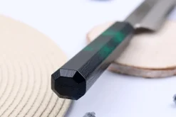 Couteau yanagiba japonais 27cm Sakai Takayuki Nanairo manche en résine laqué vert