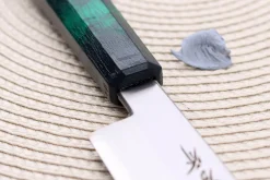Couteau yanagiba japonais 27cm Sakai Takayuki Nanairo manche en résine laqué vert