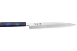 Couteau yanagiba japonais 27cm Sakai Takayuki Nanairo manche en résine laqué bleu