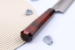 Couteau yanagiba japonais 27cm Sakai Takayuki Nanairo manche en résine laqué rouge