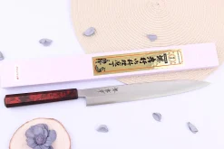 Couteau yanagiba japonais 27cm Sakai Takayuki Nanairo manche en résine laqué rouge