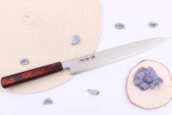 Couteau yanagiba japonais 27cm Sakai Takayuki Nanairo manche en résine laqué rouge