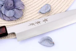 Couteau yanagiba japonais 21cm Sakai Takayuki Nanairo manche en résine laqué rouge