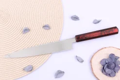 Couteau yanagiba japonais 21cm Sakai Takayuki Nanairo manche en résine laqué rouge