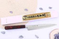 Couteau yanagiba japonais 21cm Sakai Takayuki Nanairo manche en résine laqué rouge