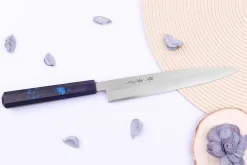 Couteau yanagiba japonais 21cm Sakai Takayuki Nanairo manche en résine laqué bleu