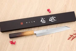 Couteau yanagiba kiritsuke 21cm japonais artisanal Nakamura Kaishin Saku WS2 en chêne