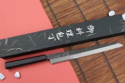 Couteau yanagiba kiritsuke 27cm japonais artisanal Hatsukokoro Shirasagi manche en ébène