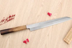 Couteau yanagiba kiritsuke 27cm japonais artisanal Nakamura Kaishin Saku WS2 en chêne