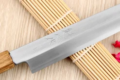 Couteau yanagiba kiritsuke 27cm japonais artisanal Nakamura Kaishin Saku WS2 en chêne