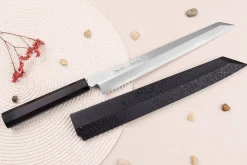 Couteau yanagiba kiritsuke japonais artisanal 27cm Sakai Takayuki Byakko manche en ébène + étui