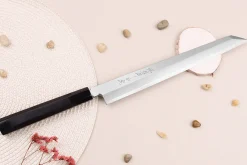 Couteau yanagiba kiritsuke japonais artisanal 27cm Sakai Takayuki Byakko manche en ébène + étui