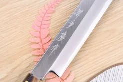 Couteau yanagiba kiritsuke japonais artisanal Kasahara Shigehiro forgé par Yoshikazu Ikeda 27cm