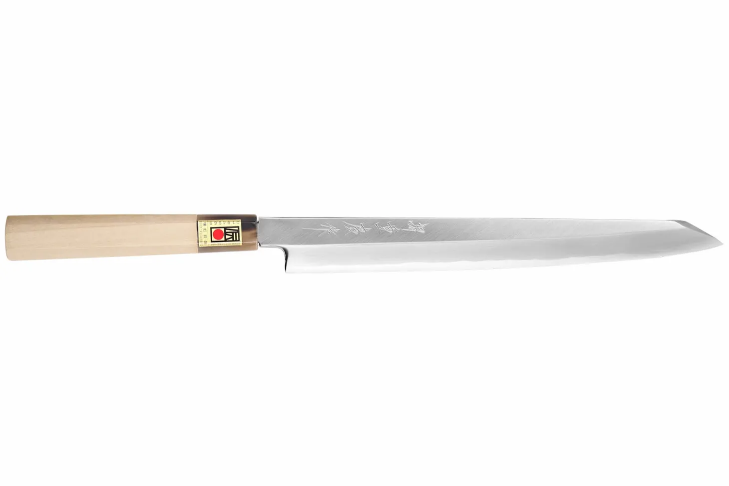 Couteau yanagiba kiritsuke japonais artisanal Kasahara Shigehiro forgé par Yoshikazu Ikeda 27cm
