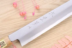 Couteau yanagiba kiritsuke japonais artisanal Kasahara Shigehiro forgé par Yoshikazu Ikeda 21cm