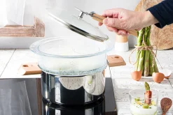 Cuit vapeur en verre Cristel avec couvercle