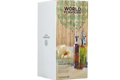Ensemble de 3 bouteilles huile et vinaigre en verre avec présentoir World of Flavours