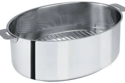 Faitout ovale Cristel Mutine amovible 30cm + grille en inox et couvercle en verre