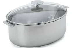 Faitout ovale Cristel Mutine amovible 30cm + grille en inox et couvercle en verre