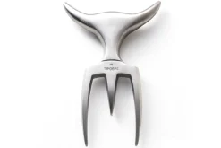 Fourchette à viande Tridens en acier inox brossé avec socle en hêtre à empreinte