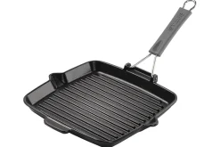 Gril carré Staub 24cm en fonte émaillée noir mat à poignée pliable