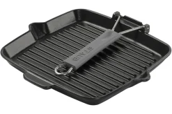 Gril carré Staub 24cm en fonte émaillée noir mat à poignée pliable