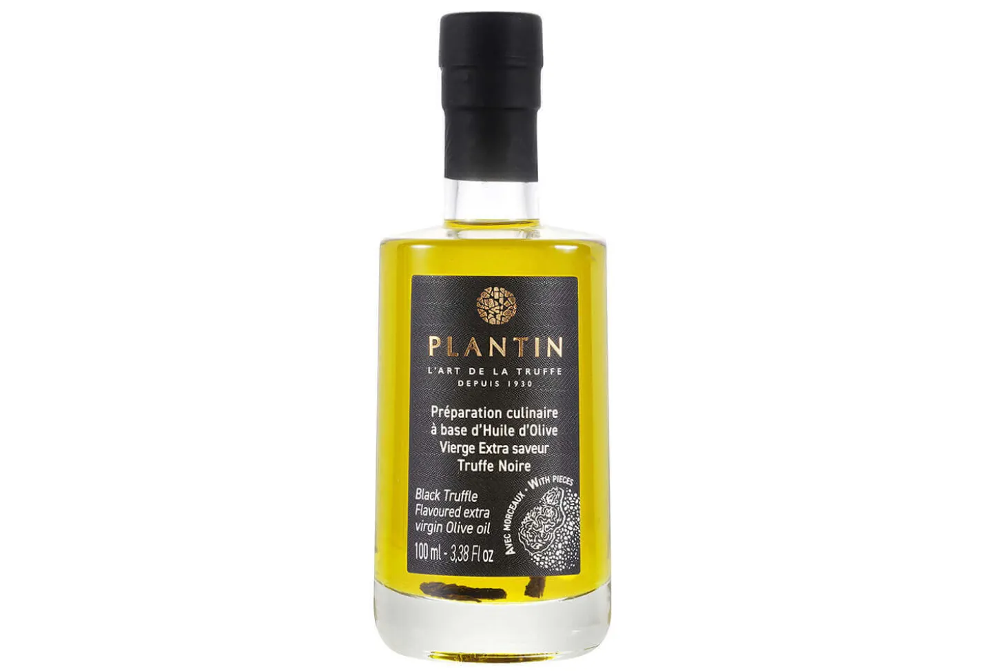 Huile d'olive extra vierge Plantin aromatisée à la truffe noire avec morceaux - 100 ml