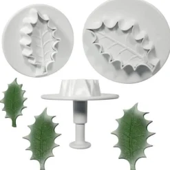 Jeu de 3 découpoirs + poussoirs feuille de houx - Tailles différentes
