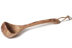 Louche Bérard 14cl faite main en olivier qualité artisanale avec lanière 36cm