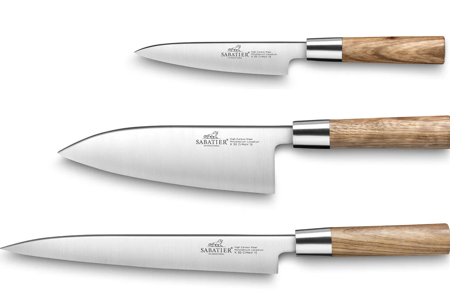 Malette Sabatier International 3 couteaux de cuisine style japonais manche Zebrano