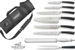 Mallette cuisinier Sabatier Edonist 6 couteaux fabrication française + 1 fourchette + 1 fusil