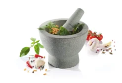 Mortier design Gefu Crunchy en granit gris double face + pilon