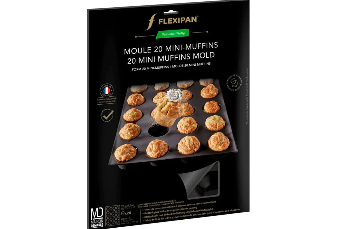 Moule 20 mini muffins Flexipan anti-adhérent en silicone et tricot de verre