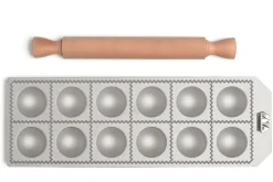 Moule à raviolis Marcato Classic 12 empreintes rondes + mini rouleau en bois