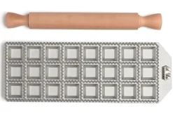 Moule à raviolis Marcato Classic 24 empreintes carrées + mini rouleau en bois